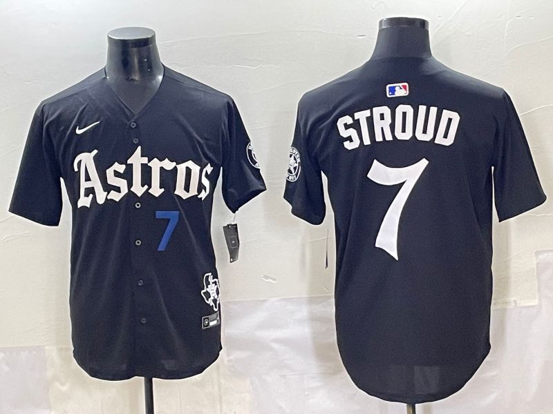Men 2025 Houston Astros 7 Stroud Black Five generations Joint Name Nike MLB Jersey style 2